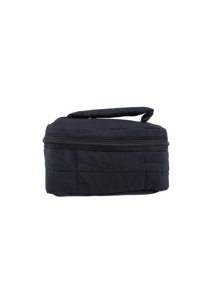 DAISO Down Style Padded Makeup Pouch - Black Soft Cosmetic Storage Bag for Travel & Daily Use - Image 1